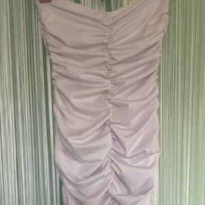 Off White Bodycon Ruched Strapless Dress